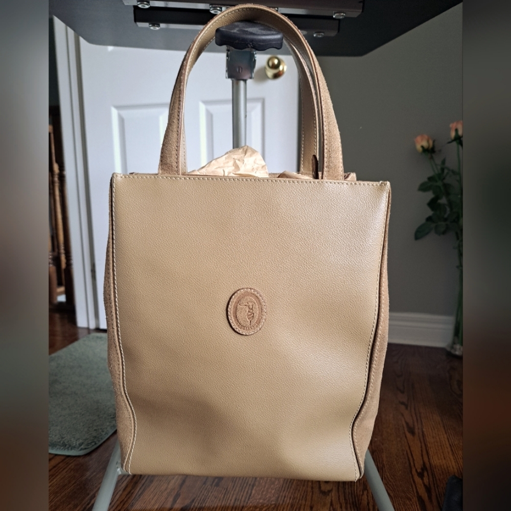 Vintage Trussardi Suede Leather Tote Bag w Pouch